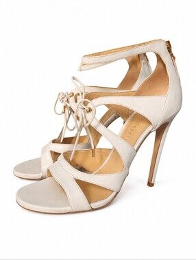 CHLOE GOSSELIN | Ivory Leather Lace Up Bridal Stiletto Sandals EU 40 US 9.5